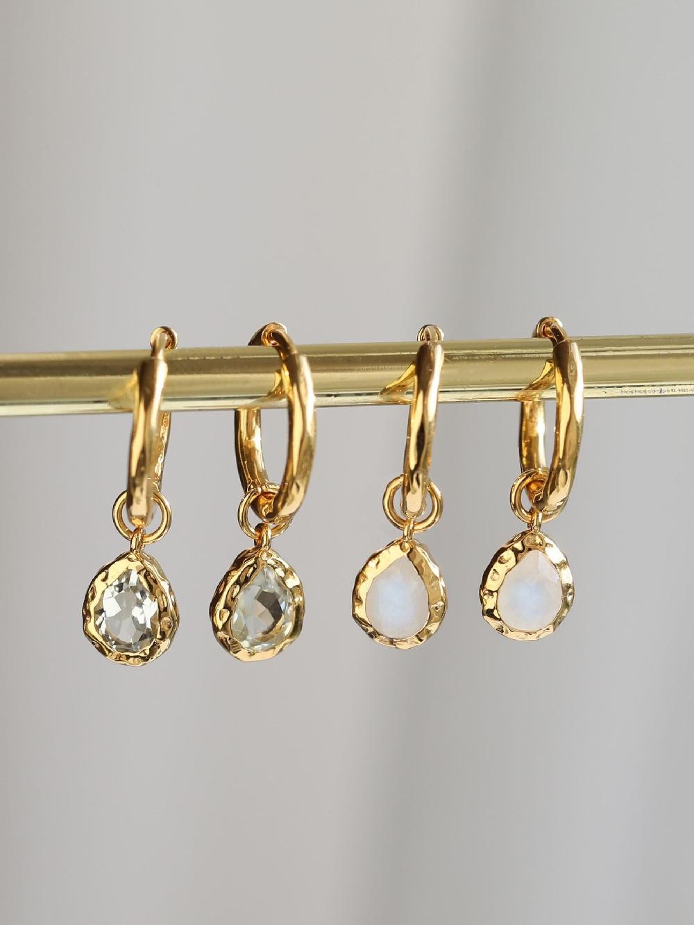 seraphine Carrie Elizabeth Gold Tone Molten Green Amethyst Drop Hoop Earrings