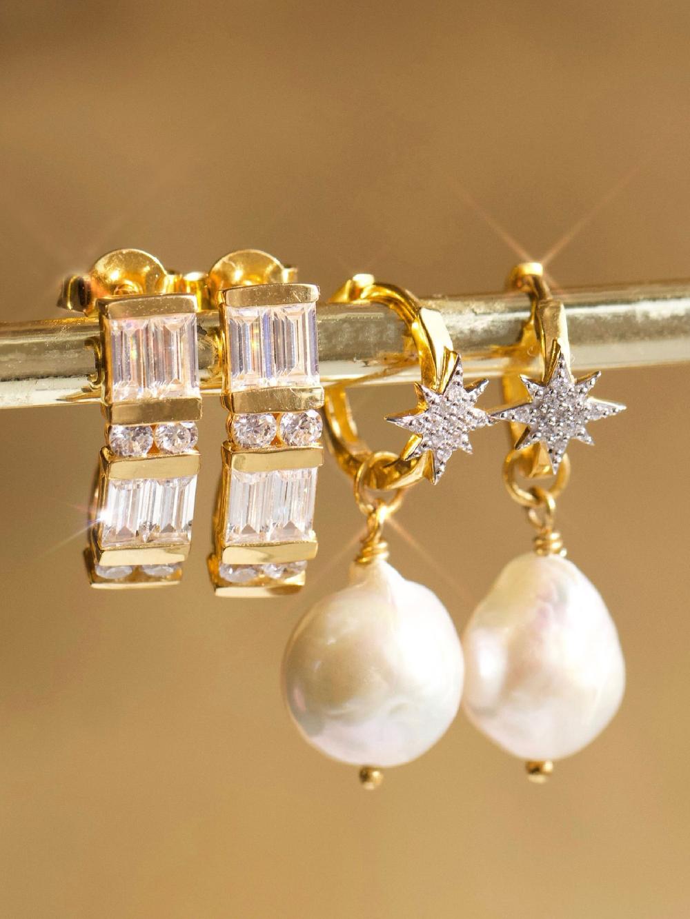 seraphine Carrie Elizabeth Gold Tone Starburst Baroque Pearl Drop Earrings
