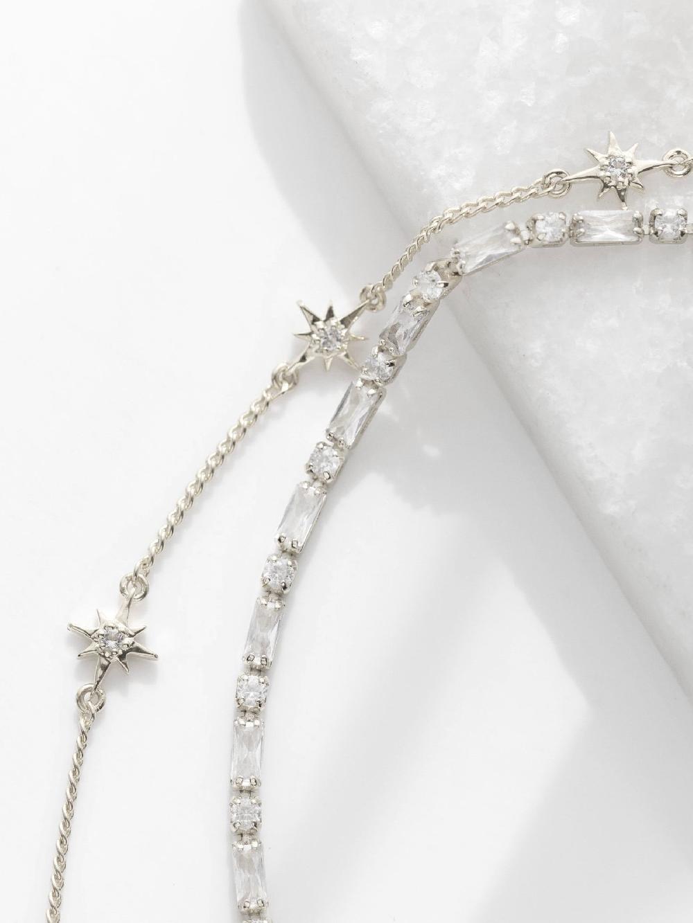 seraphine Carrie Elizabeth Silver Celestial Dainty White Topaz Star Bracelet