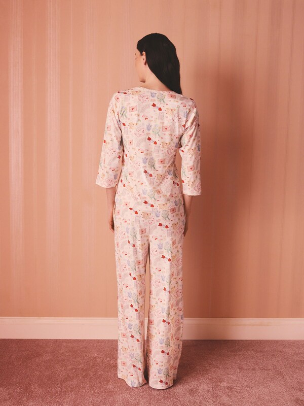 Seraphine Cath Kidston Cream/Red Love Notes Valentines Heart Print Cotton Jersey Pyjamas