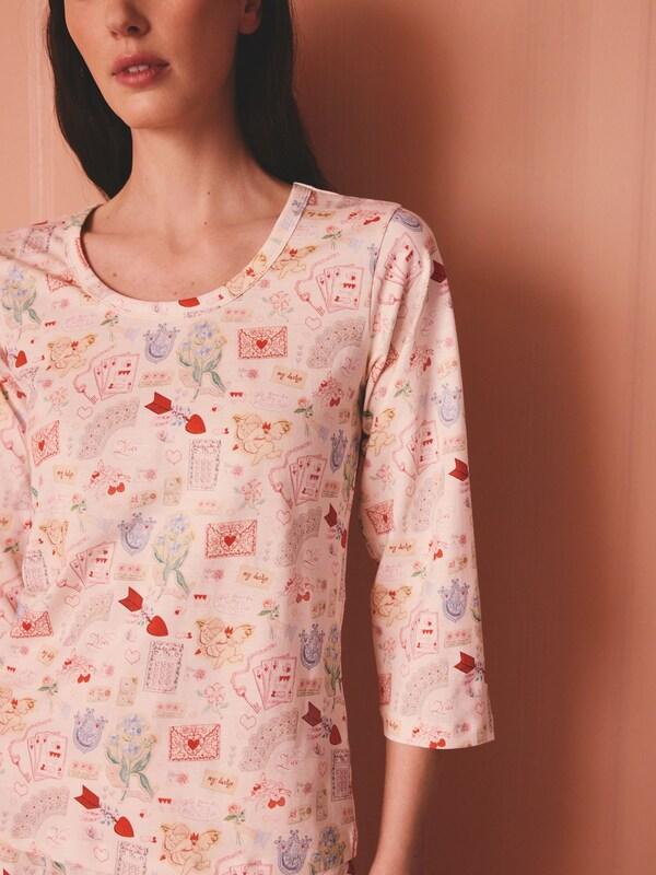 Seraphine Cath Kidston Cream/Red Love Notes Valentines Heart Print Cotton Jersey Pyjamas