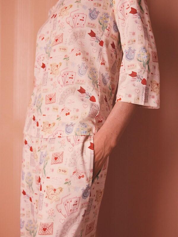 Seraphine Cath Kidston Cream/Red Love Notes Valentines Heart Print Cotton Jersey Pyjamas