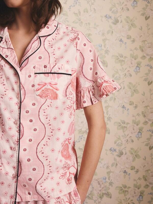 Seraphine Cath Kidston Pink Spitefields Print Cotton Button Through Woven Pyjamas