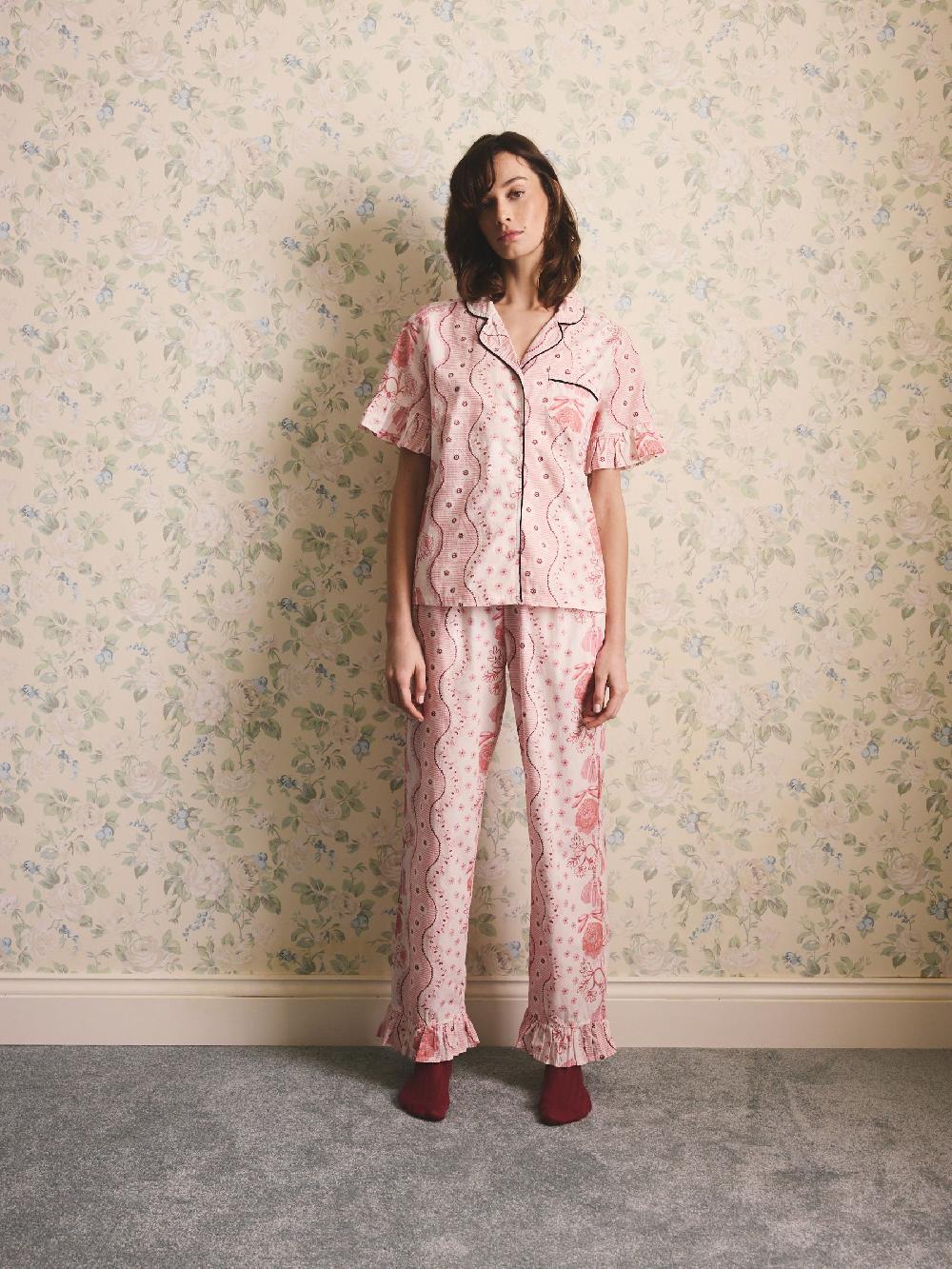 seraphine Cath Kidston Pink Spitefields Print Cotton Button Through Woven Pyjamas