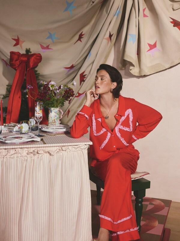 Seraphine Cath Kidston Red Festive Bow Woven Viscose Pyjamas