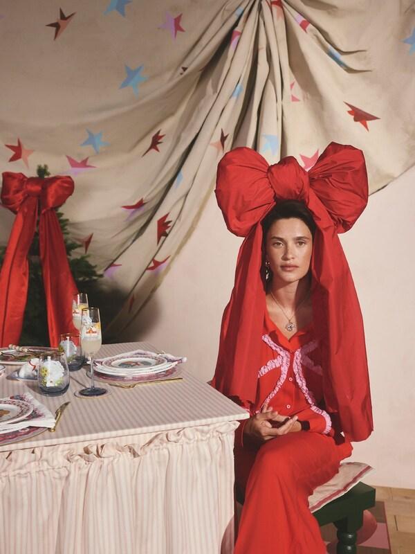 Seraphine Cath Kidston Red Festive Bow Woven Viscose Pyjamas