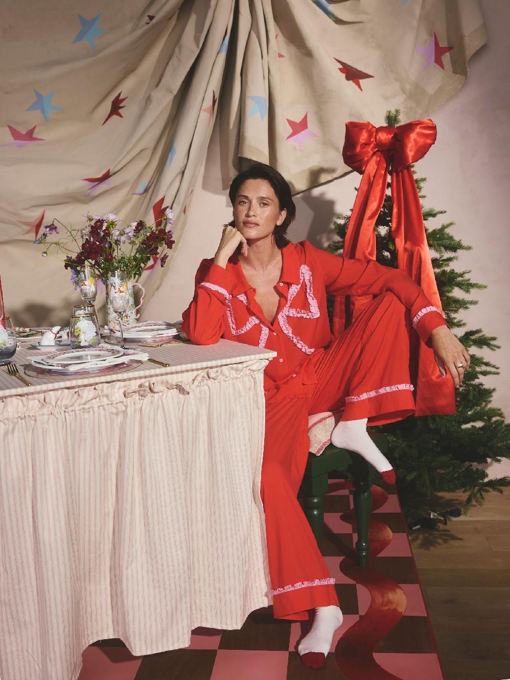 seraphine Cath Kidston Red Festive Bow Woven Viscose Pyjamas