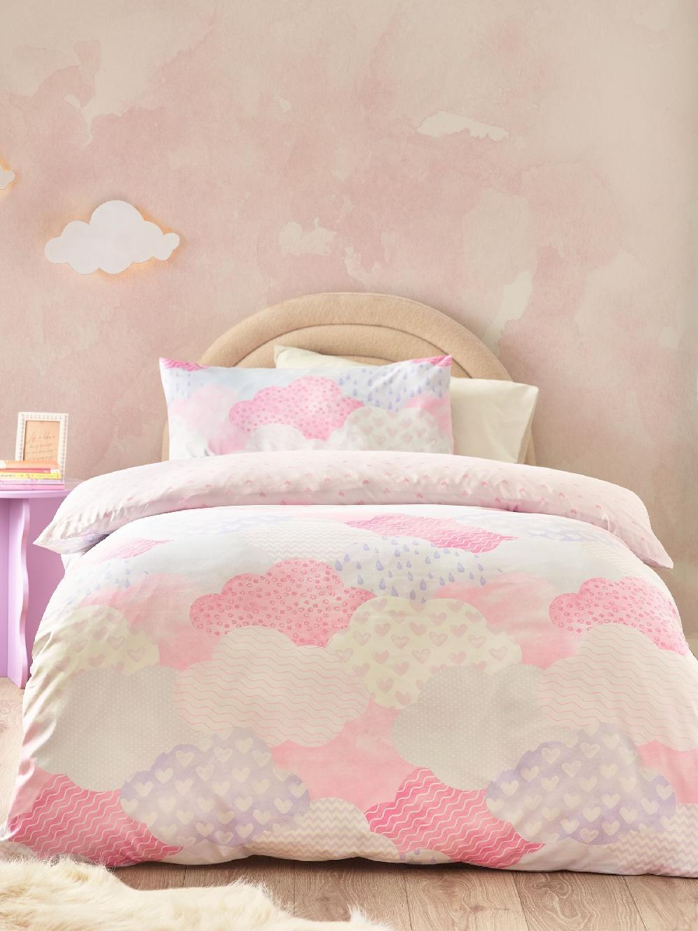 seraphine Catherine Lansfield Pink Soft as a Cloud Hearts Non-Iron Fitted Sheet