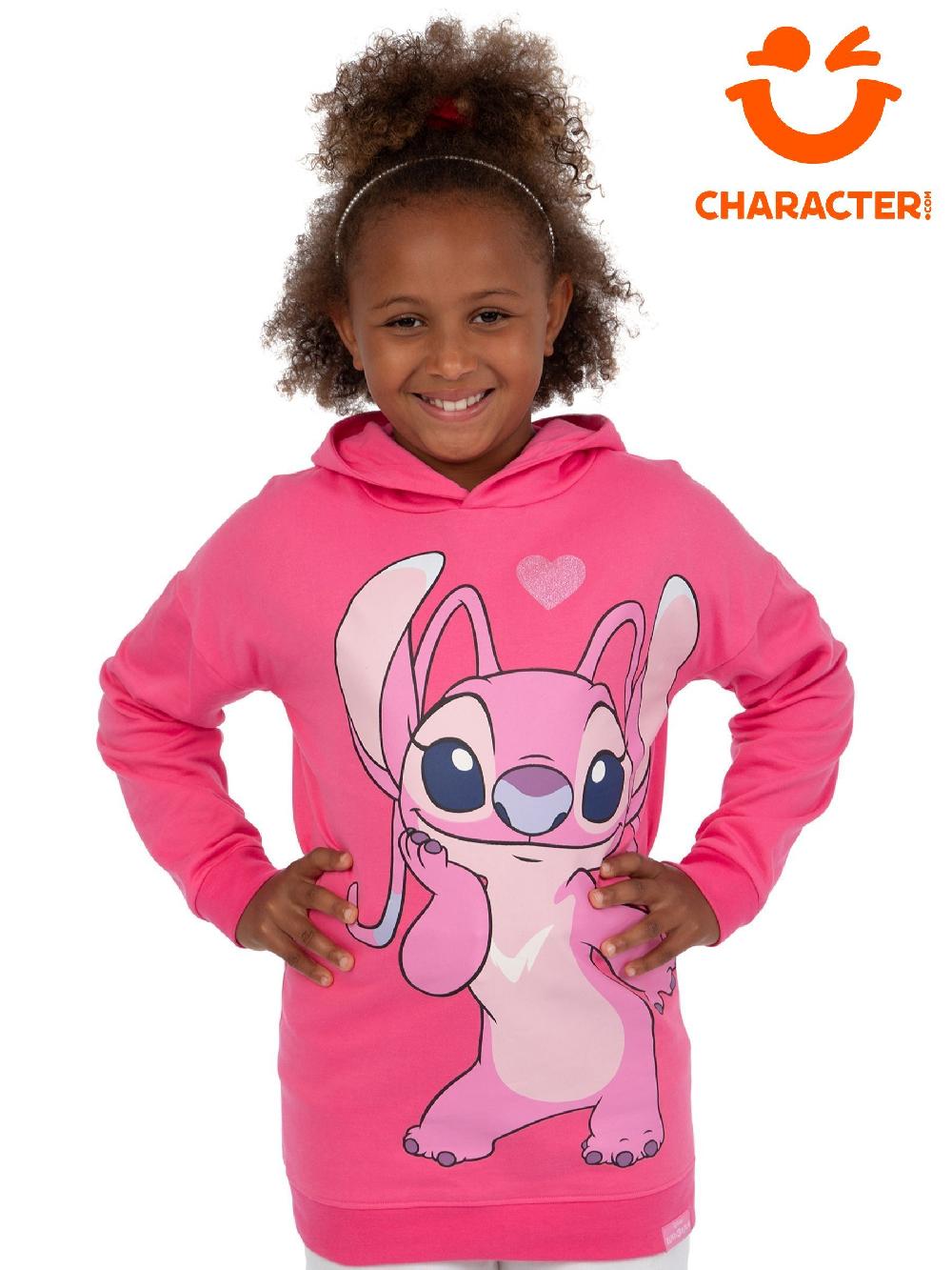 seraphine Character Pink 100% Cotton Disney Lilo And Stitch Angel Glitter Hoodie