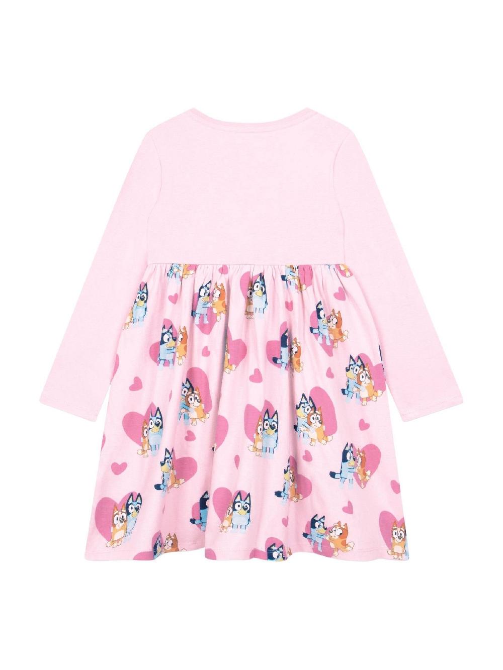 seraphine Character Pink Heart Bluey Long Sleeve 100% Cotton Dress
