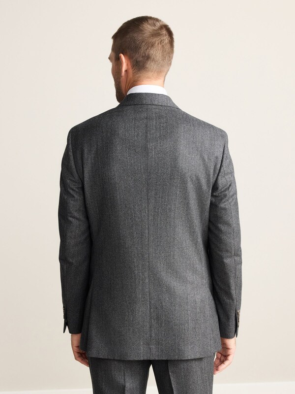 Seraphine Charcoal Grey Regular Fit Signature Marzotto 100% Italian Wool Herringbone Suit Jacket