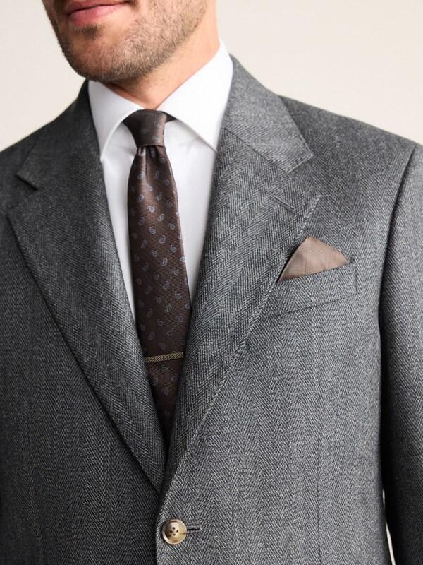 Seraphine Charcoal Grey Regular Fit Signature Marzotto 100% Italian Wool Herringbone Suit Jacket