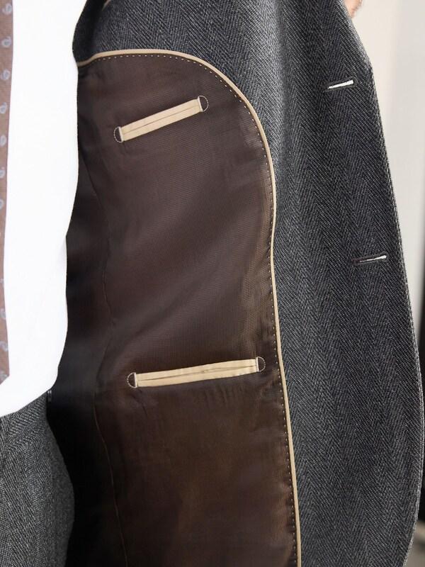 Seraphine Charcoal Grey Regular Fit Signature Marzotto 100% Italian Wool Herringbone Suit Jacket