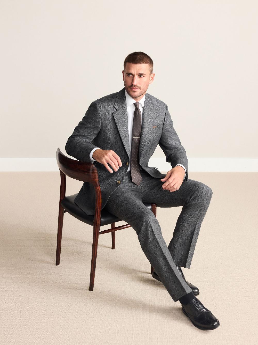 seraphine Charcoal Grey Regular Fit Signature Marzotto 100% Italian Wool Herringbone Suit Jacket