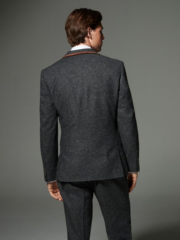 Seraphine Charcoal Grey Regular Fit Wool Blend Trimmed Suit Jacket