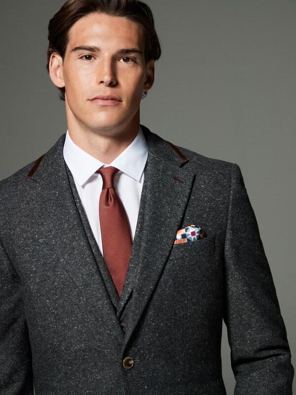 Seraphine Charcoal Grey Regular Fit Wool Blend Trimmed Suit Jacket