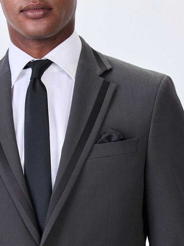 Seraphine Charcoal Grey Skinny Fit Inset Lapel Detail Tuxedo Suit Jacket
