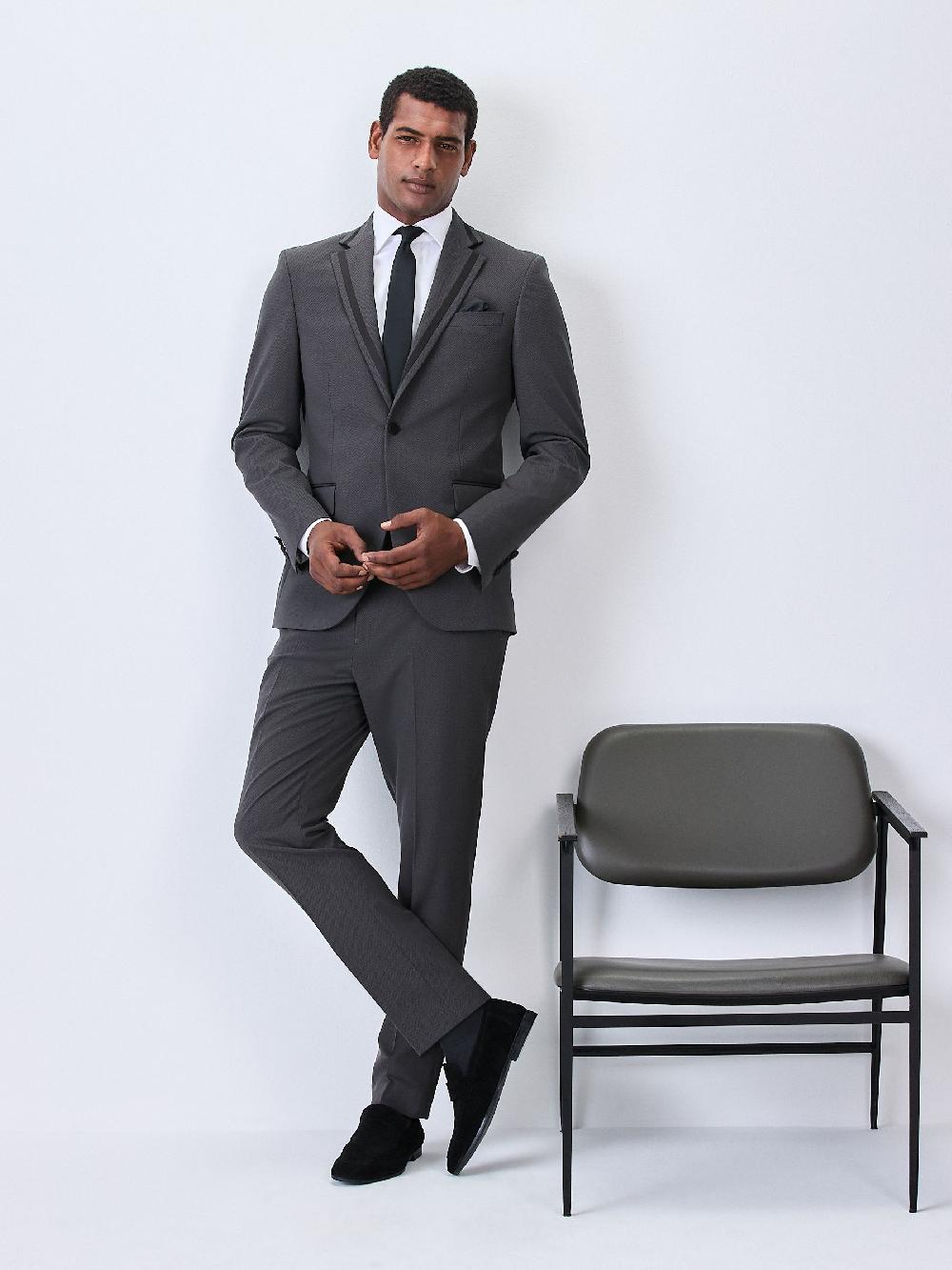 seraphine Charcoal Grey Skinny Fit Inset Lapel Detail Tuxedo Suit Jacket