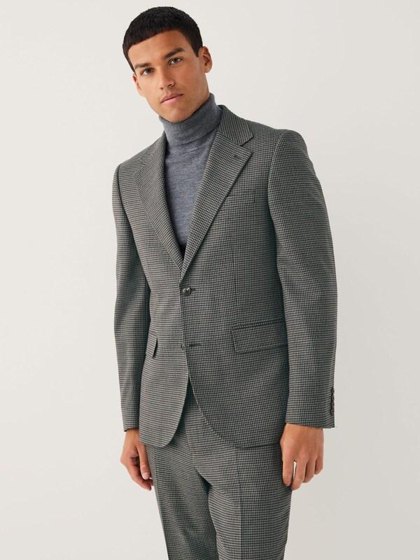 Seraphine Charcoal Grey Slim Fit Puppytooth Wool Blend Suit Jacket
