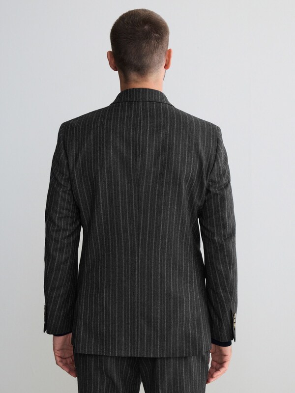 Seraphine Charcoal Grey Tailored Fit Tailored Fit Signature Empire Mills 100% British Wool Stripe Suit Jacket