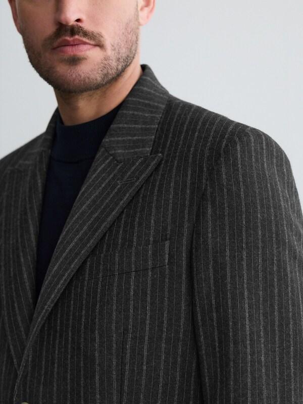 Seraphine Charcoal Grey Tailored Fit Tailored Fit Signature Empire Mills 100% British Wool Stripe Suit Jacket