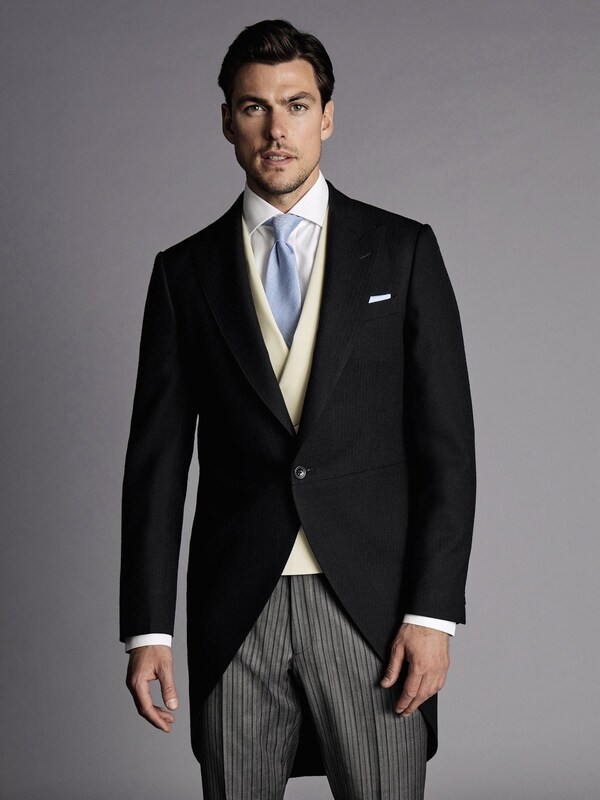 Seraphine Charles Tyrwhitt Black Slim Fit Herringbone Morning Suit: Tailcoat