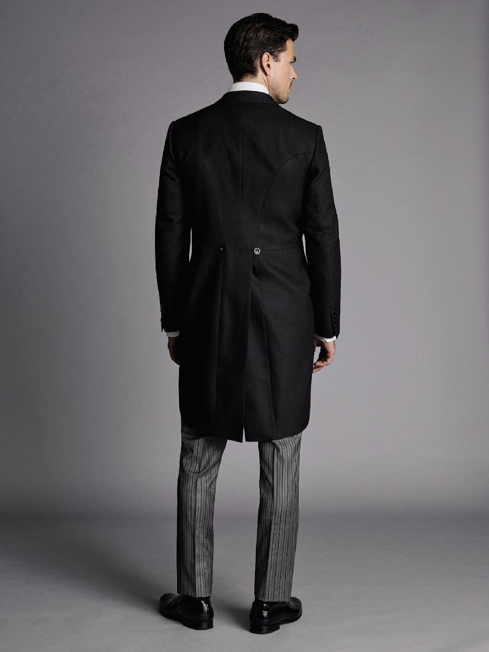 seraphine Charles Tyrwhitt Black Slim Fit Herringbone Morning Suit: Tailcoat