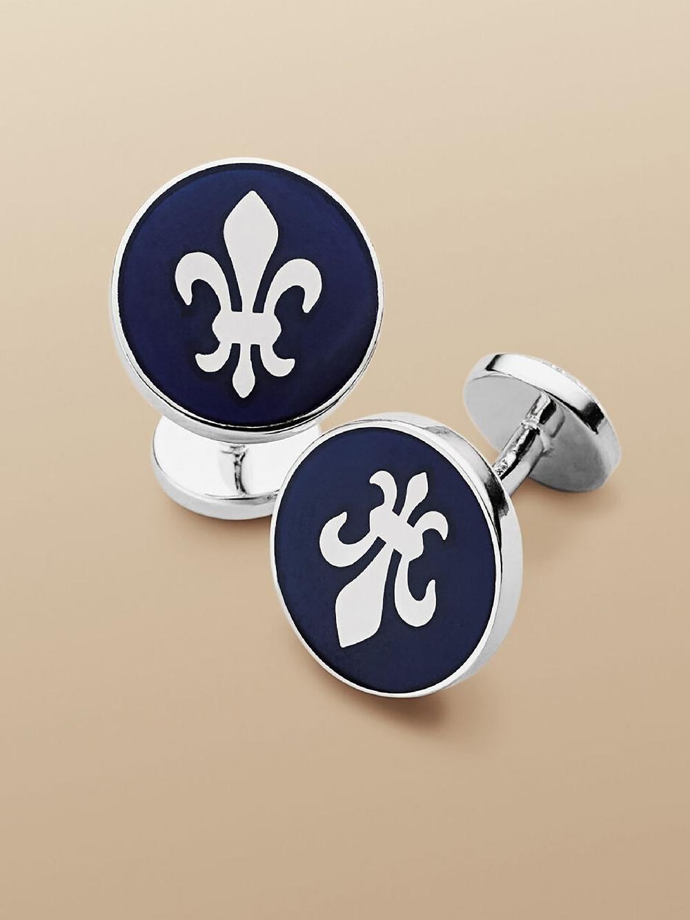 seraphine Charles Tyrwhitt Blue Enamel Fleur De lys Round Cufflinks