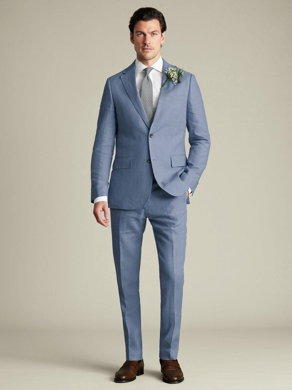 Seraphine Charles Tyrwhitt Blue Slim Fit Slim Fit 100% Linen Jacket