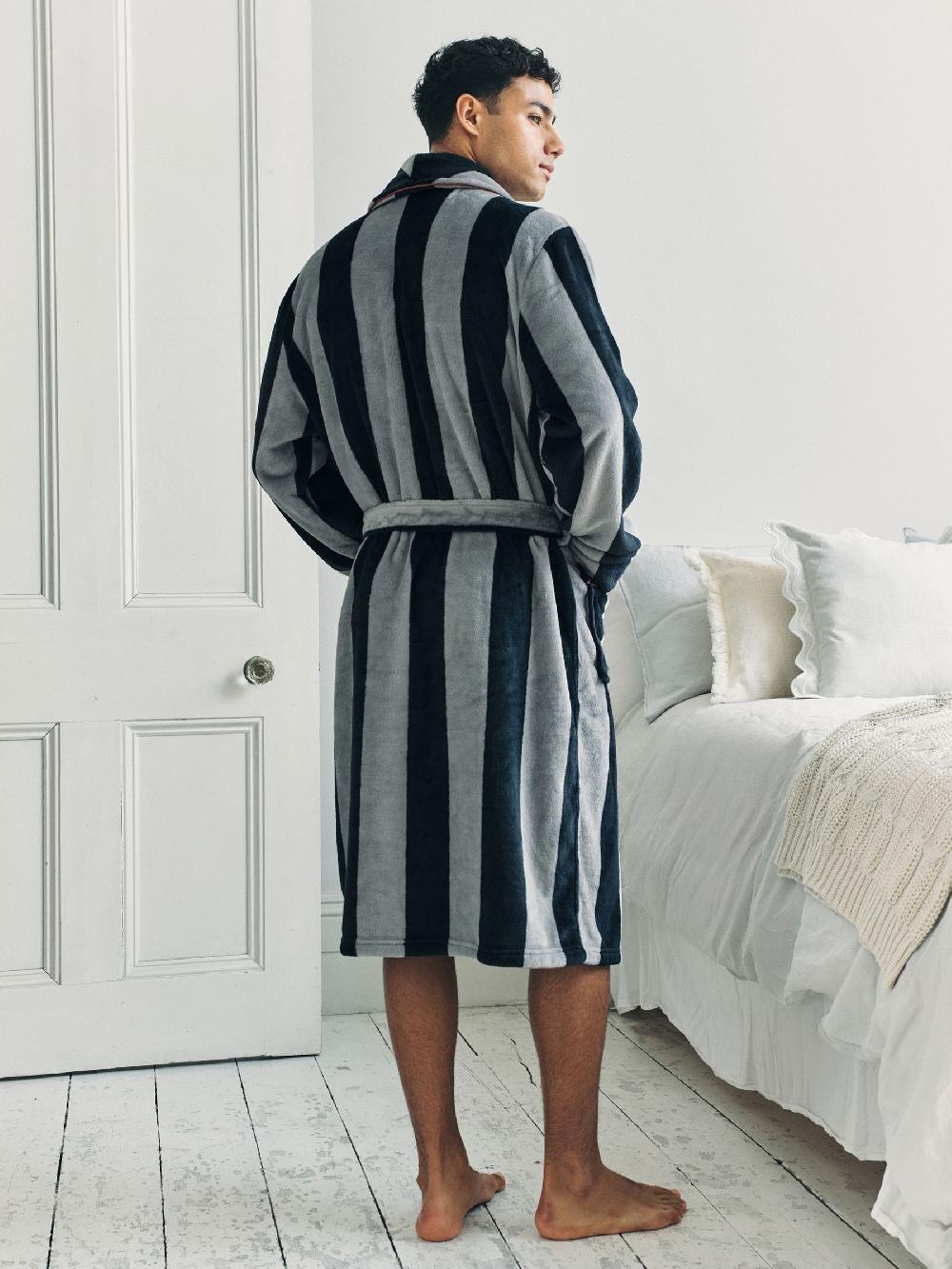 seraphine Chelsea Peers Blue Fleece Stripe Dressing Gown