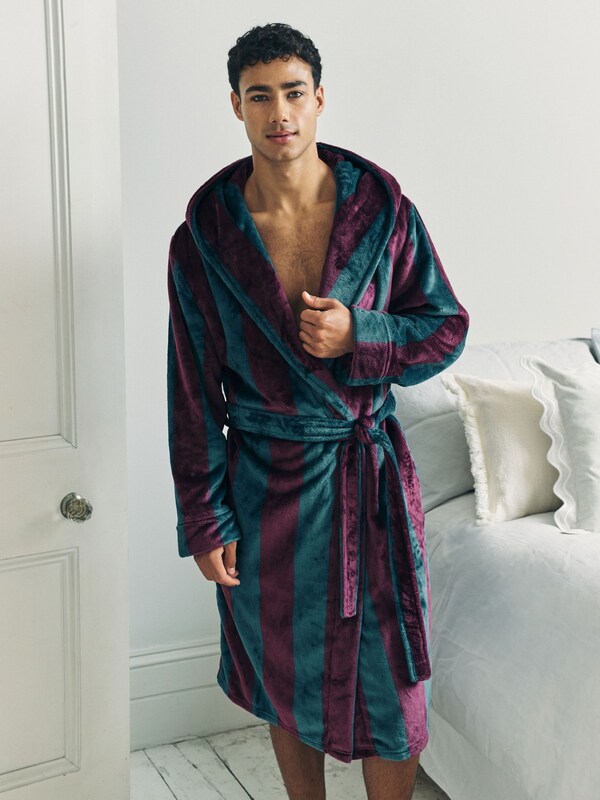 Seraphine Chelsea Peers Blue Fleece Stripe Hooded Dressing Gown