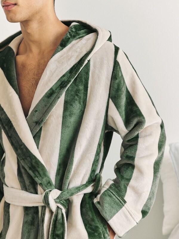 Seraphine Chelsea Peers Green Fleece Stripe Hooded Dressing Gown
