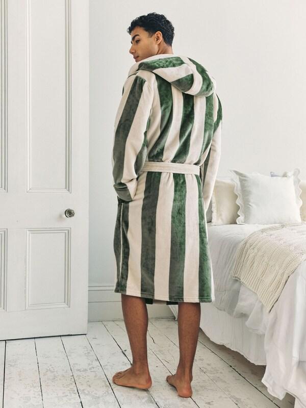 Seraphine Chelsea Peers Green Fleece Stripe Hooded Dressing Gown