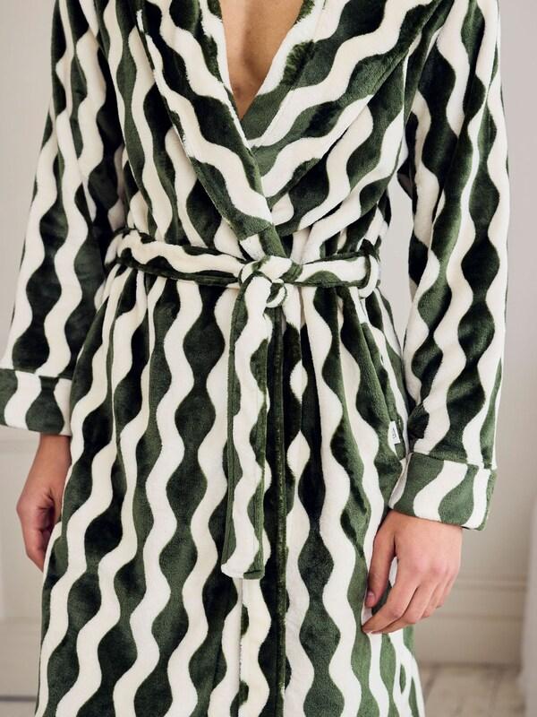 Seraphine Chelsea Peers Green Fleece Wavy Stripe Hooded Dressing Gown