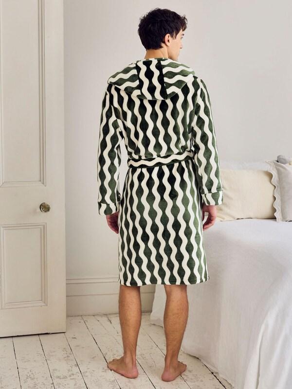 Seraphine Chelsea Peers Green Fleece Wavy Stripe Hooded Dressing Gown