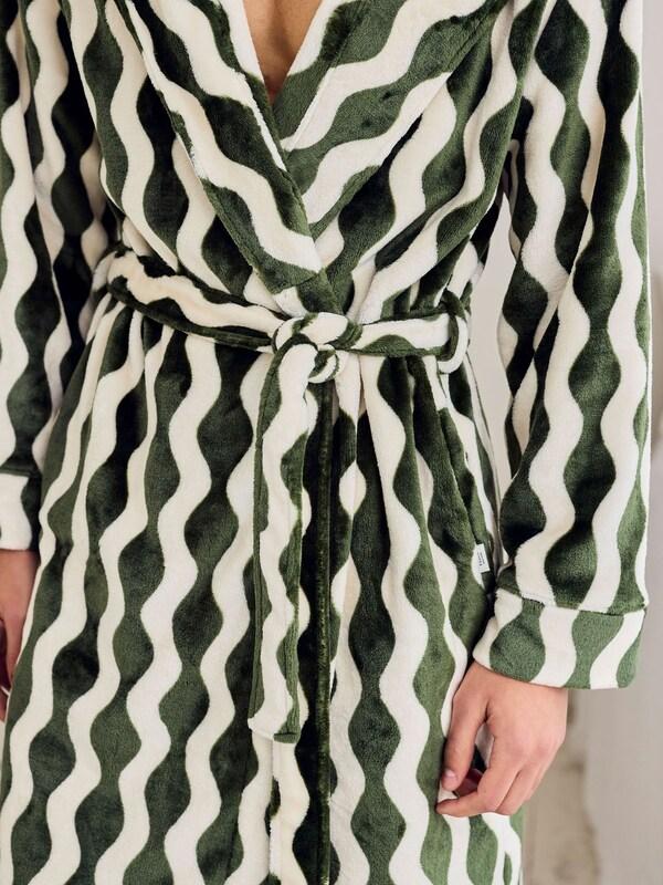 Seraphine Chelsea Peers Green Fleece Wavy Stripe Hooded Dressing Gown