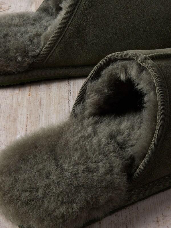 Seraphine Chelsea Peers Green Suede Sheepskin Mule Slippers