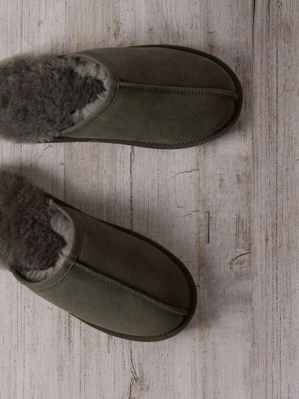Seraphine Chelsea Peers Green Suede Sheepskin Mule Slippers