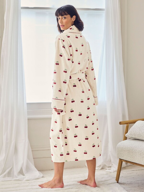Seraphine Chelsea Peers Natural Fleece Cherry Print Long Dressing Gown
