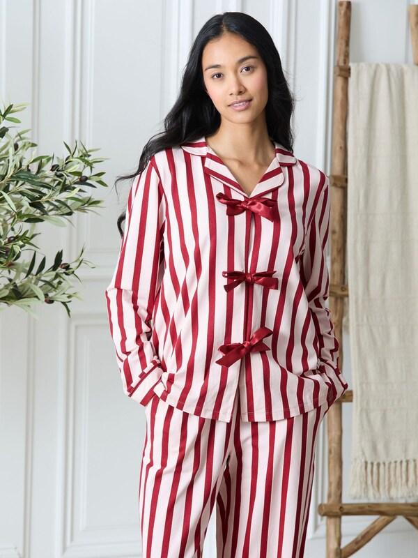 Seraphine Chelsea Peers Pink Cotton Stripe Tie Front Long Pyjamas Set