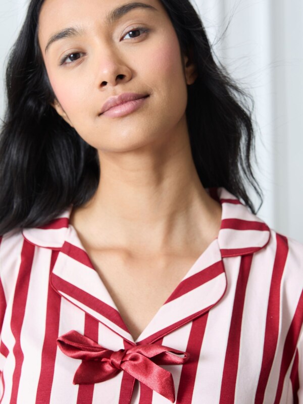 Seraphine Chelsea Peers Pink Cotton Stripe Tie Front Long Pyjamas Set