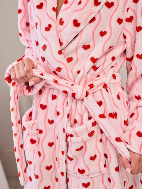 Seraphine Chelsea Peers Pink Fleece Wavy Stripe Heart Print Long Dressing Gown