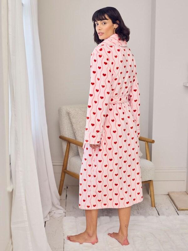 Seraphine Chelsea Peers Pink Fleece Wavy Stripe Heart Print Long Dressing Gown