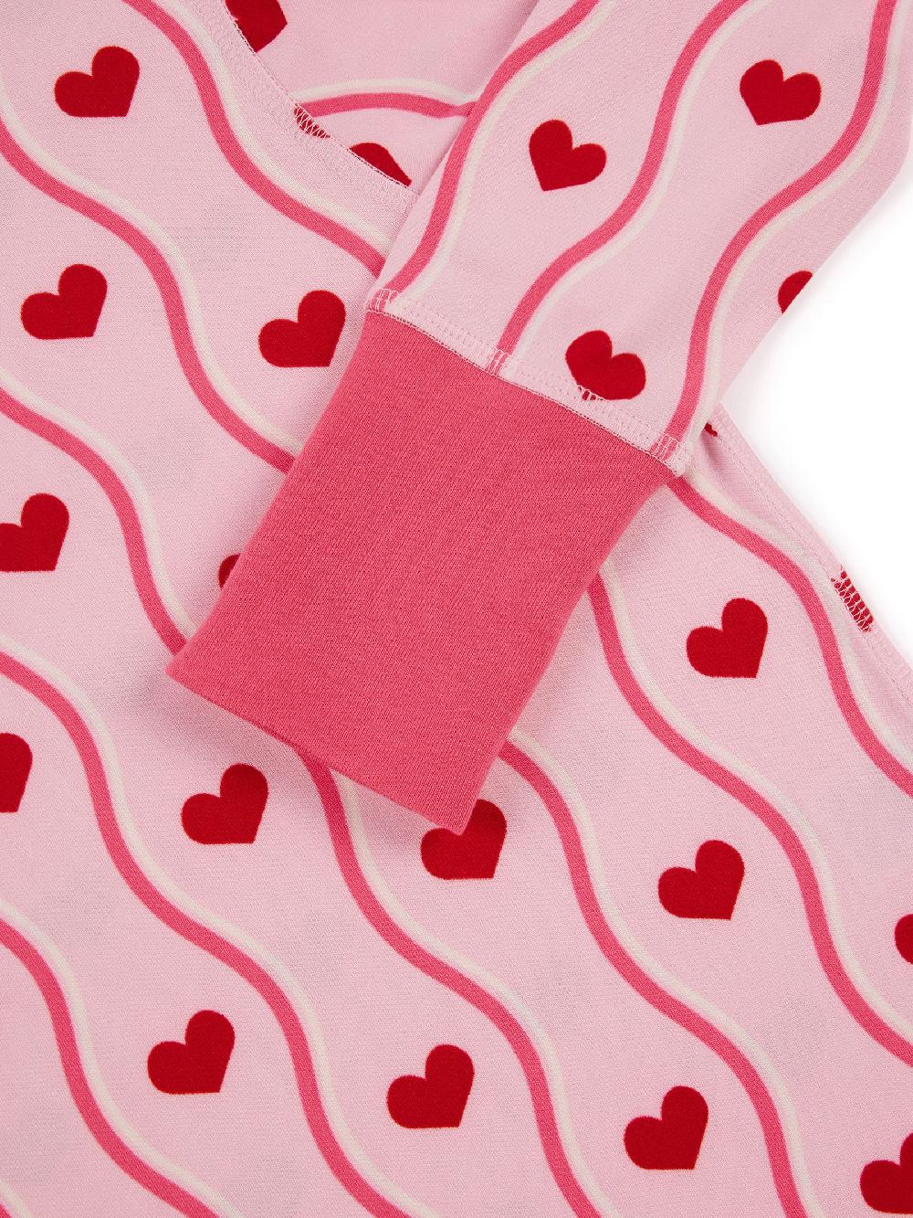 seraphine Chelsea Peers Pink Kids Wavy Stripe Heart Print Long Pyjamas Set