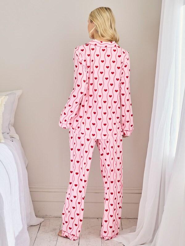 Seraphine Chelsea Peers Pink Maternity Wavy Stripe Heart Print Long Pyjamas Set