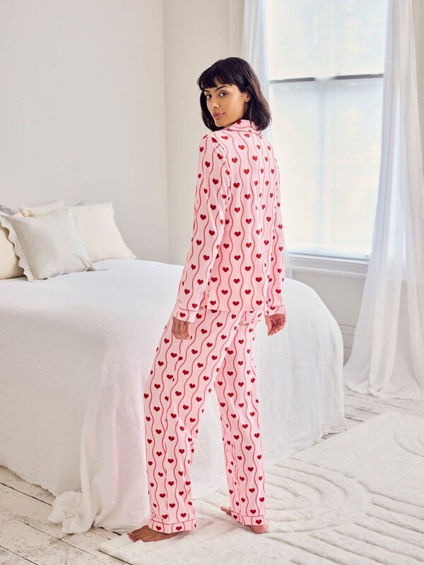 Seraphine Chelsea Peers Pink Wavy Stripe Heart Print Long Pyjamas Set
