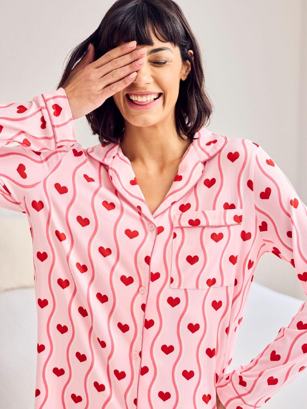 seraphine Chelsea Peers Pink Wavy Stripe Heart Print Long Pyjamas Set