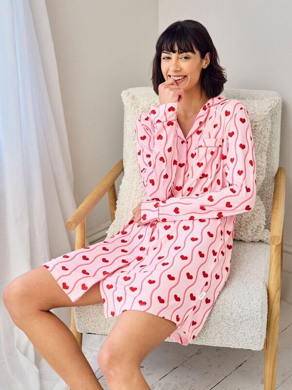 Seraphine Chelsea Peers Pink Wavy Stripe Heart Print Nightshirt
