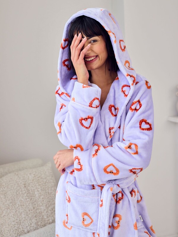 Seraphine Chelsea Peers Purple Fleece Shrimp Heart Print Dressing Gown