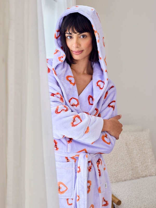 Seraphine Chelsea Peers Purple Fleece Shrimp Heart Print Dressing Gown